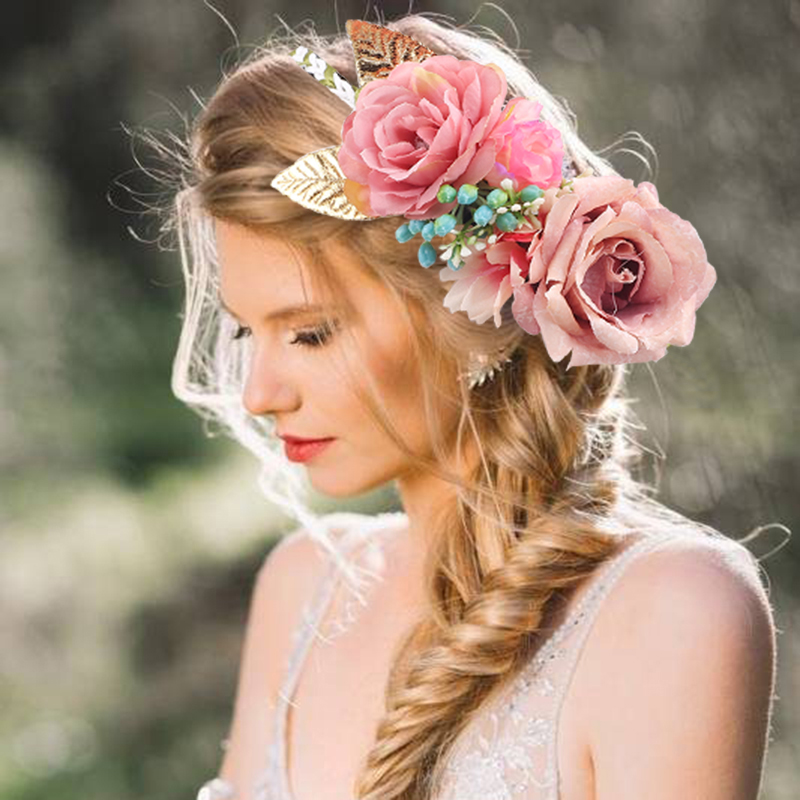 Floral Rose Flower Headband Flower Crown for Bridesmaid Garland