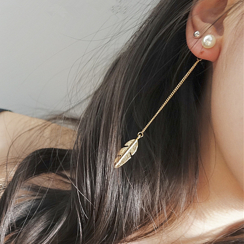 E0329 New Arrival Gold Color Leaf Long Tassel Drop Earrings Fashion Pearl Earrings For Women Korean Style Popular Gift Wholesale ► Photo 1/4