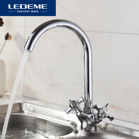 LEDEME Kitchen Faucet Chrome plated J Letter Design 360 Degree Rotation with Water Purification Features Double Handle L4311-2 ► Photo 1/6