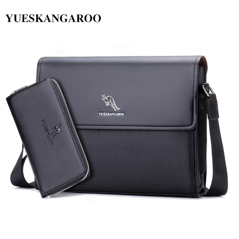 YUES KANGAROO Brand Leather Men Bag Business Shoulder Bag Casual Mens Crossbody Messenger Bag For A4 document Briefcase bolsa ► Photo 1/6