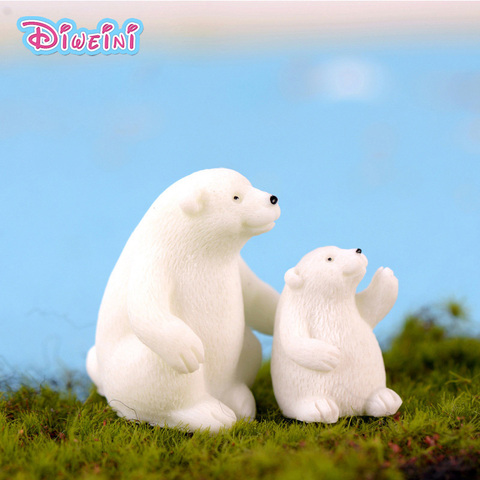 2pc Mother Son White Bear Figures Polar Bear Animal Model Miniature Figurines Fairy home Garden Wedding Doll Decoration toy gift ► Photo 1/6