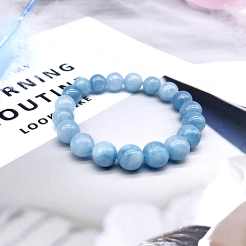 Natural Aquamari Bracelet Single Crystal Elastic Romantic Crystal Yoga Blue  Bracelet Woman Jewelry 4,6,8,10,12mm Beads ► Photo 1/6