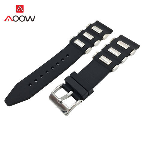 Silicone Watchband 20mm 22mm 24mm 26mm Metal Embedding Waterproof Black Rubber Replacement Bracelet Band Strap Watch Accessories ► Photo 1/4