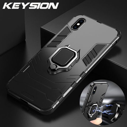KEYSION Shockproof Armor Case For iPhone XR iPhone X Xs Xs Max Stand Holder Car Ring Phone Cover for iPhone 6 6S 6PLUS 7 8 plus ► Photo 1/6