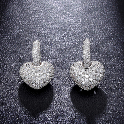 Hot Sale Fashion Silver Color Heart Hoop Earrings For Women Shining Cute Earrings Brincos Wedding Fine Jewelry 05M042 ► Photo 1/6