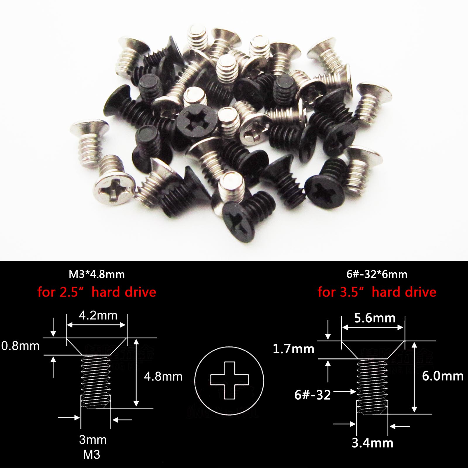 100 pcs M3 x 6mm Phillips Pan Head Screws for 2.5" HDD SSD DVD-ROM Motherboard 