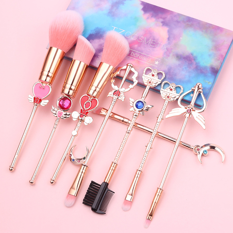 New Sailor Moon Cosmetic Brush Makeup Brushes Set 8pcs Tools kit Eye Liner Shader Foundation Powder Natural-Synthetic Pink Hair ► Photo 1/6