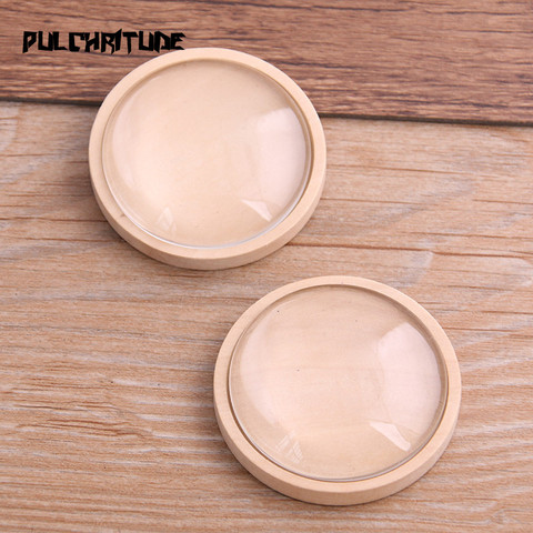 PULCHRITUDE 2pcs 40mm Inner Size Pattern Round Wood Big Cabochon Base Setting Charms Pendant Necklace Findings ► Photo 1/3