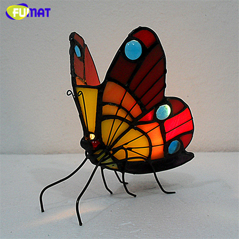 FUMAT Night Light Butterfly Stained Glass Candle Holder Atmosphere Light for Indoor Lighting Bedroom Bedside Tealight Holder ► Photo 1/6
