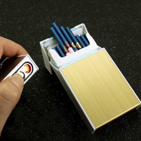 115mm*60mm*21mm 20 thin cigarette women aluminum alloy automatic slim cigarette case box  USB charging lighter ► Photo 1/5