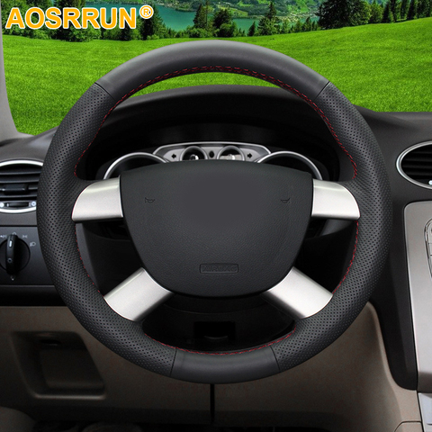 AOSRRUN Car accessories Genuine leather Car Steering wheels cover For Ford Kuga 2008-2011 Focus 2 2005-2011 C-MAX 2007-2010 ► Photo 1/3
