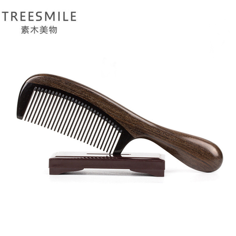 TREESMILE Black Ebony Horn Hair Comb Anti-static Head Hrush Health Exquisite Sandalwood Hair brush crafts hair care styling tool ► Photo 1/6