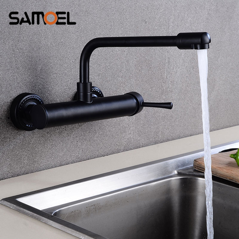New Arrival Brass Wall Mounted Black Kitchen Mixers Dual Hole Single Handle Kitchen Faucets B3302 ► Photo 1/6