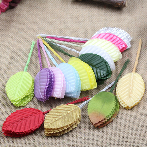 50Pcs/lot 5cm Pompon Mini Simulated leaves Artificial Silk leaf bouquet For Wreaths DIY Wedding Scrapbooking Fake leaf Flower ► Photo 1/6