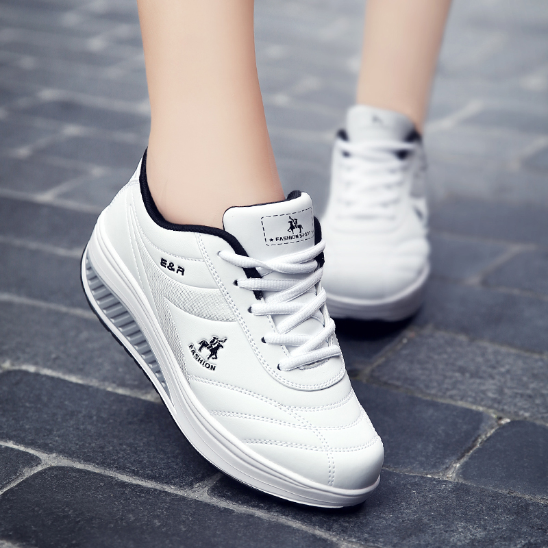 Women Casual Flat Lace Up White Sports Shoes Low Top PU Leather Sneakers Fashion 