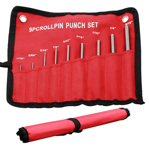 9Pcs Professional Roll Pin Spring Punch Set Gun Bolt Catch Roll Up Case Pin Punch Tool Pins Grip Roll Pin Punch Tool Kit Chisel ► Photo 1/6