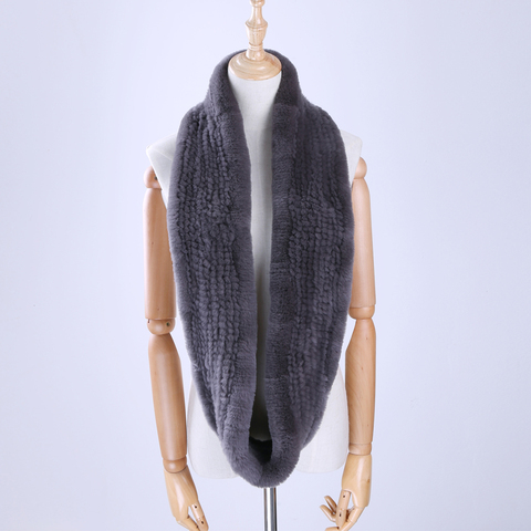 2022 New Winter Women's Genuine Real Rex Rabbit Fur Hand Knitted Scarf Infinity Cowl Ring Scarves Fur Wraps Snood Street Fashion ► Photo 1/6