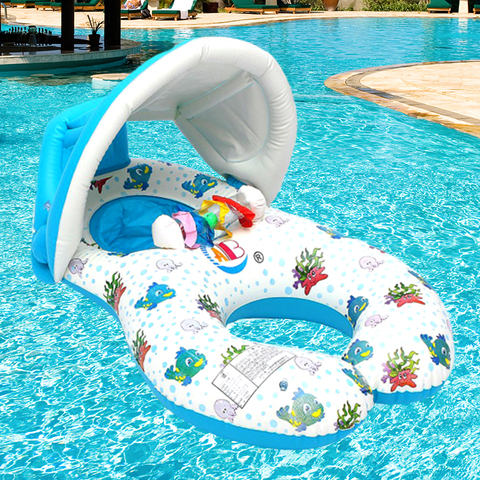 Portable Baby Pool Float Neck Ring With Subshade Portable Mother Children Swim Circle Inflatable Safety Swimming Ring Float Seat ► Photo 1/6