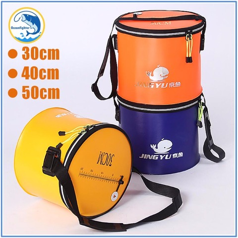 Heavy Duty Quality Foldable Fishing Bucket with Shoulder Strap 3 Size Lightweight Canvas Bucket Portable Camping Fishing ► Photo 1/6