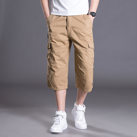Summer Men's Baggy Multi Pocket Cargo Straight Shorts breeches Male Long Army Green Khaki Mens Loose Short Plus Size 5XL ► Photo 1/6