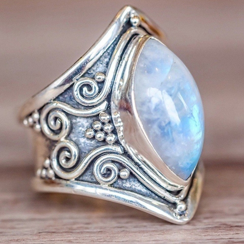 Vintage Silver Color Big Stone Ring for Women Fashion Bohemian Boho Jewelry 2022 New Hot ► Photo 1/6