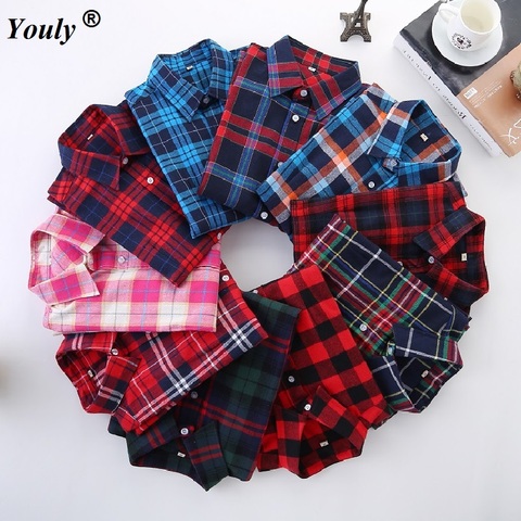 2022 Fashion Plaid Shirt Female College Style Women's Blouses Long Sleeve Flannel Shirt Plus Size Cotton Blusas Office OL Tops ► Photo 1/6