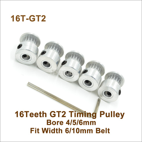 POWGE 16 Teeth 2GT Timing Pulley Bore 4/5/6mm Fit Width=6/10mm 2GT Synchronous Belt 16T 16Teeth GT2 Timing Belt Pulley ► Photo 1/6