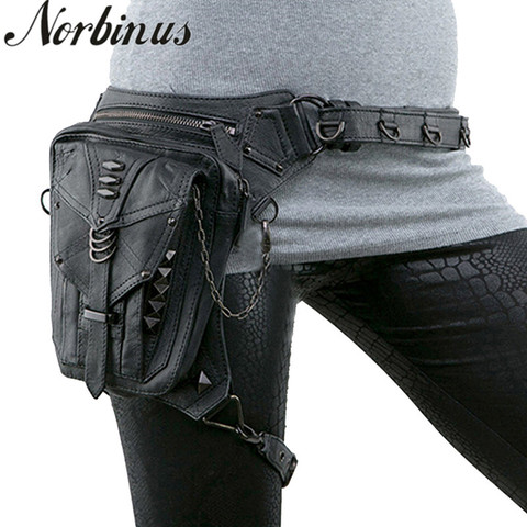 Norbinus Women Waist Bag Gothic Fanny Packs Motorcycle Hip Leg Bag Steampunk Holster Shoulder Bag Men PU Leather Crossbody Bags ► Photo 1/1