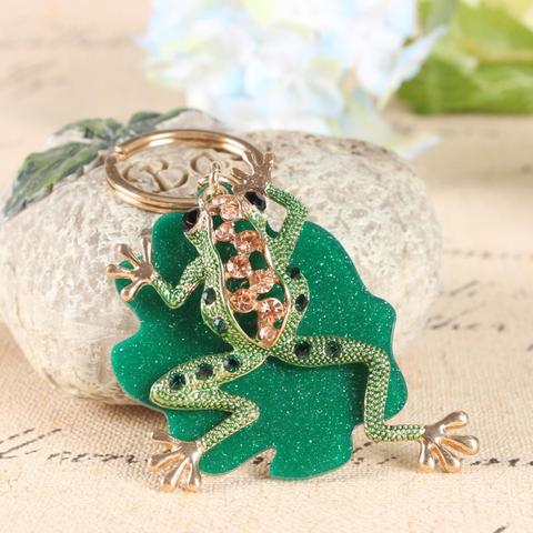 Cute Green Frog Leaves New Crystal Charm Purse Handbag Car Key Keyring Keychain Party Wedding Birthday Gift ► Photo 1/4
