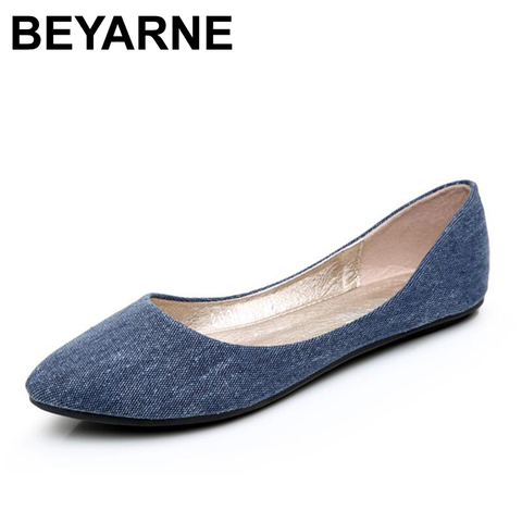 BEYARNE New Women Soft Denim Flats Blue Fashion High Quality Basic Pointy Toe Ballerina Ballet Flat Slip On Office Shoes ► Photo 1/6