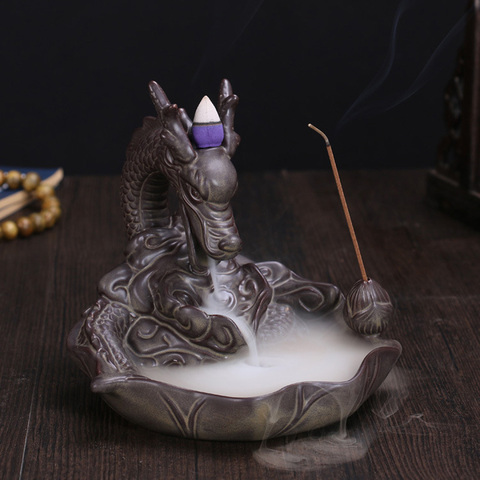 Ceramic Dragon Incense Burner for Smoke Backflow Like Water Streaming Down Art Craft Incense Cone Furnace Home Decor ► Photo 1/6