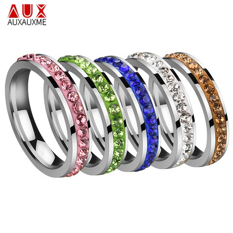 Auxauxme Titanium Steel Single Row Line Crystal Wedding Ring For Women Elegant Engament Ring Gift For Anniversary Love Jewelry ► Photo 1/6