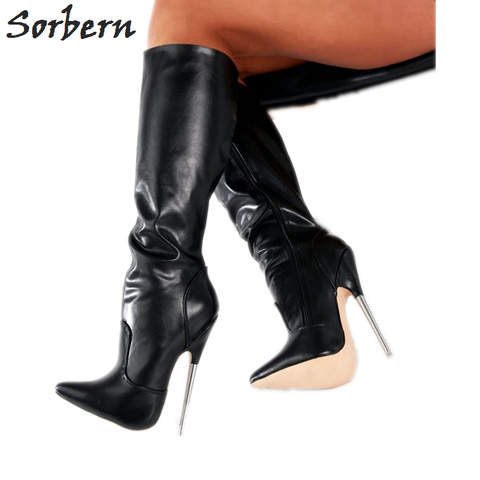 Sorbern Plus Size Women Boots Metal Heels Large Size 36-46 Pointed Toe Unisex Gay Dance Boots 18CM Thin Heels Height Real Image ► Photo 1/1