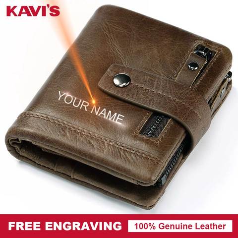 KAVIS Free Engraving Genuine Leather Wallet Men PORTFOLIO Male Cuzdan Small Portomonee Perse Coin Purse Fashion Money Bag Name ► Photo 1/6