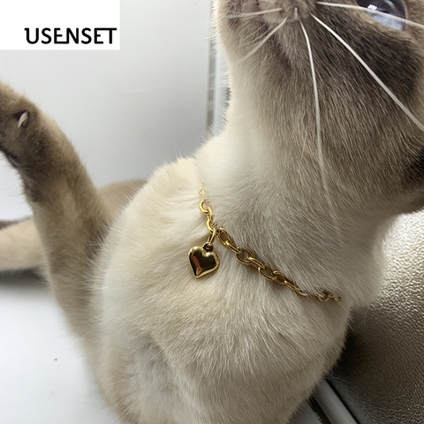 USENSET Charm Necklace 6mm Gold color Heart Collar Chain for  Pet Dog& Cat Jewelry Stainless Steel Necklace  Holiday Decoration ► Photo 1/6