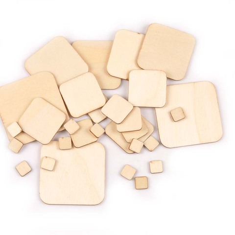 10/20/30/40/50mm Mix Square Wooden DIY Crafts Scrapbooking 50pcs Natural Wood Ornament For Handmade Home Decor Accessories M1889 ► Photo 1/6