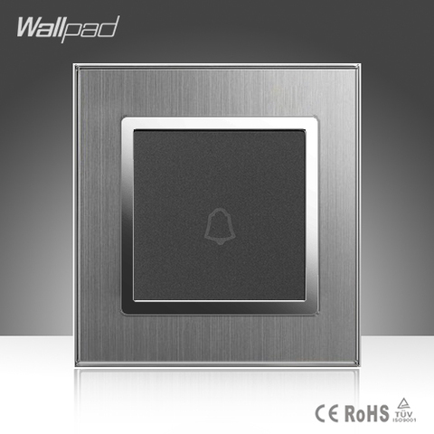 Doorbell Switch Wallpad Hotel EU UK Standard Silver Satin Metal Frame Door Bell Panel Push Button Wall Switch ► Photo 1/1