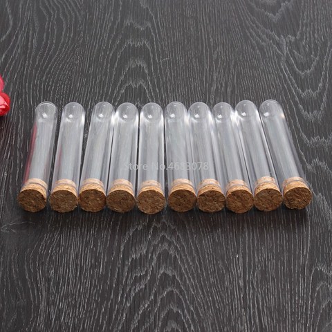 100pcs/lot 18x105mm Plastic Test Tube With Cork Stopper Clear Like Glass, Laboratory School Educational Supplies ► Photo 1/5