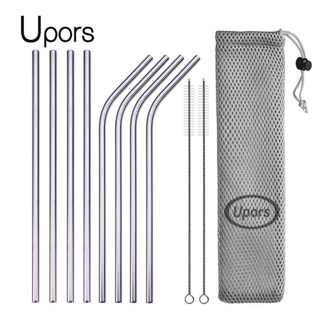 UPORS Reusable Drinking Straw 304 Stainless Steel Straws Straight Bent Metal Straw with Cleaner Brush Pouch Wholesale ► Photo 1/6