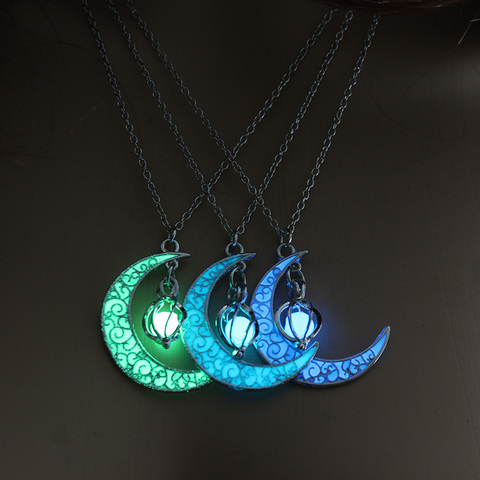 2022 Moon Glowing Necklace Gem Charm Jewelry Silver Plated Women Halloween Pendant Hollow Luminous Stone Pendant Necklace Gifts ► Photo 1/6