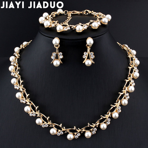 jiayijiaduo Classic Imitation Pearl necklace Gold-color jewelry set for women Clear Crystal  Elegant Party Gift Fashion Costume ► Photo 1/6