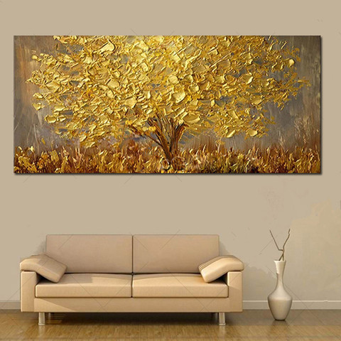 Hand Painted Large Palette 3D Knife Gold Tree Painting Modern landscape Oil Painting On Canvas Wall Art Picture For Living Room ► Photo 1/2