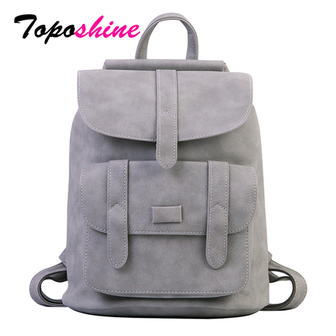 Toposhine Famous Brand Backpack Women Backpacks Solid Vintage Girls School Bags for Girls Black PU Leather Women Backpack 1523 ► Photo 1/6