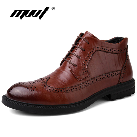 MVVT Genuine Leather Men Boots Oxfords Fashion Winter Boots Men Leather Business Brogue Boots Man Ankle Boots Shoes ► Photo 1/6