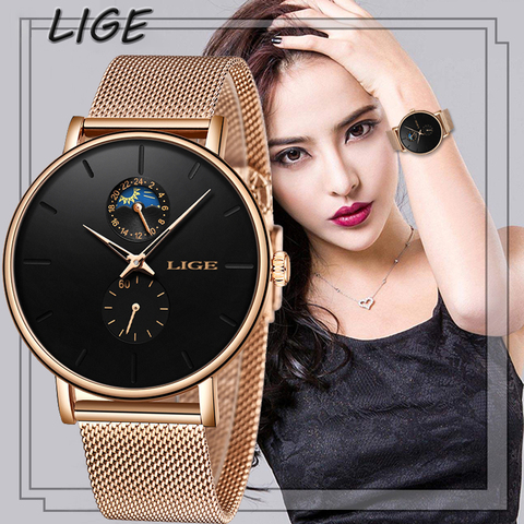 LIGE Womens Watches Top Brand Luxury Waterproof Watch Fashion Ladies Stainless Steel Ultra-Thin Casual Wrist Watch Quartz Clock ► Photo 1/6