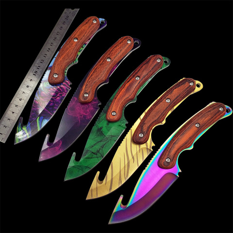 Real Tiger Tooth knife CS GO Gut Knifes Counter Strike Tactical Straight Hunting Knives Camping sheath survival colored knife ► Photo 1/6