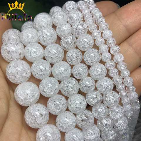 Natural White Snow Cracked Crystal Stone Beads Round Loose Beads For Jewelry Making DIY Bracelet Necklace 15inches 4/6/8/10/12m ► Photo 1/6