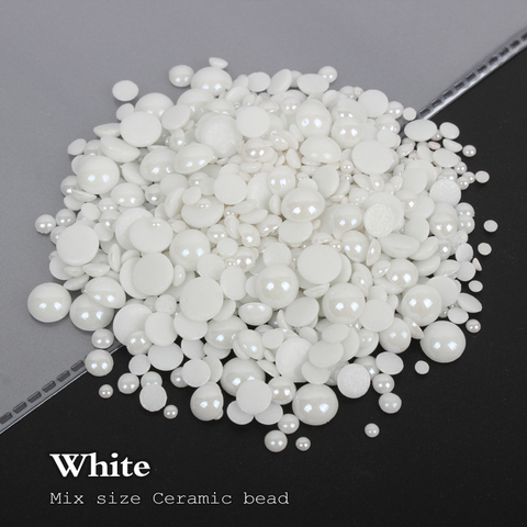1000pcs/lot white/black Mix Sizes Ceramic Beads Half Round Flatback Pearl 2mm-6mm mixed for DIY Glue Nail Art Garment ► Photo 1/6