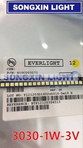 500pcs EVERLIGHT LED Backlight 1W 3030 3V Cool white 80-90LM TV Application 62-113TUN2C/S5000-00F/TR8-T ► Photo 1/3