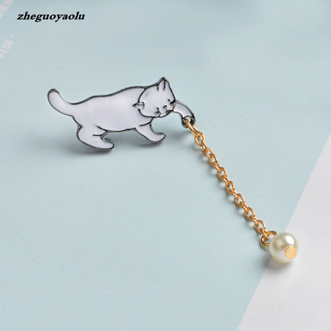 Creative Cute Little White Pearl Cat Brooch Pins Chic Fashion Jewelry Bijoux Brooch Women Best Gift Wholesale Pins And Brooches ► Photo 1/6